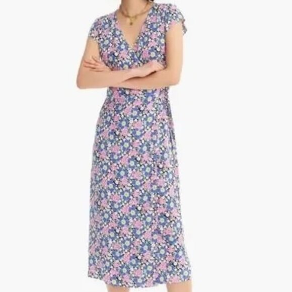 J. Crew Women's Multicolor Fabrizia Floral Print Wrap Dress -Size XL Extra Large - Picture 2 of 7